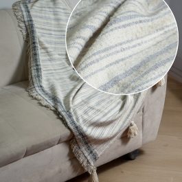 Handwoven Beige & Blue Striped Cotton Throw – 50″ x 56″